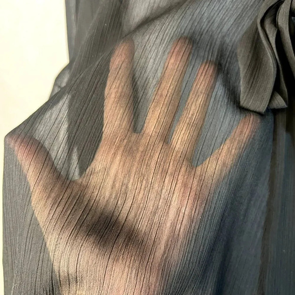 AGB Sheer Black Tie Front Long Bell Sleeve Blouse Size 1X - Picture 6 of 10